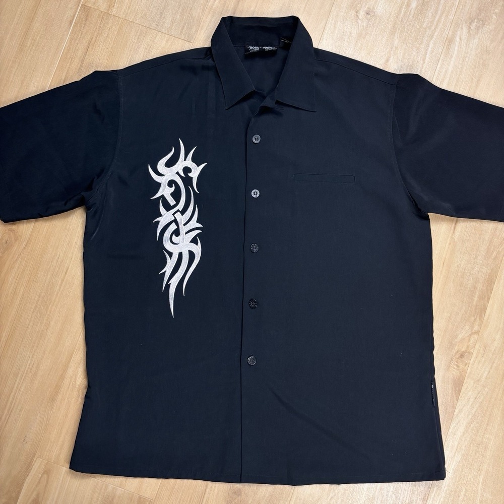 Dragonfly Clothing Company Shirt Mens Large Black Tribal Embroidered Button Up